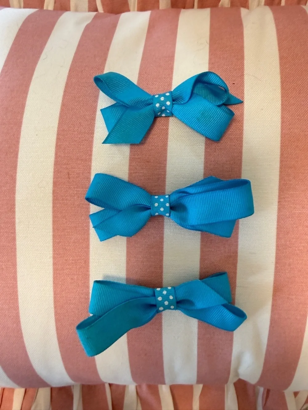 Set of 3 Turquoise Polka Dot Ribbon Hair Bows